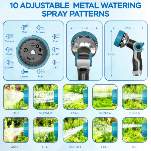 Heavy Duty Garden Hose Nozzle - 10 Spray Patterns, Thumb Control Water Pressure, Semi-Metal Construction Ergonomic Anti-Slip Handle, hose nozzle for Watering Plants, Car Wash, Pet Shower
