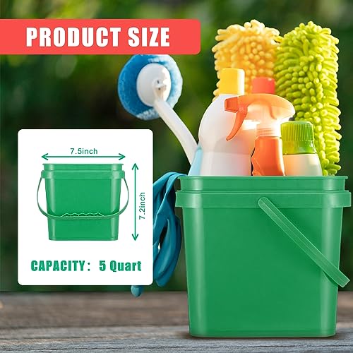 4 Pcs Plastic Bucket 5 Quart Square Cleaning Bucket Utility Small Pail with Handle for House Cleaning Storage Livestock Feeding Car Washing (Red,Yellow,White,Green) - color: Red, Yellow, White, Green