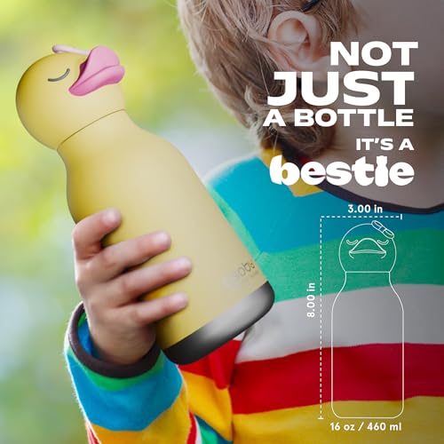 asobu Bestie Water Bottle, Cute Collectible Character, Leak Proof, BPA Free | 16 oz, Stays Cold 24 Hours, Double Wall Vacuum Insulation, Food Grade Stainless Steel, Spill Resistant, Great Gift Idea - color: BRYN THE DUCKY