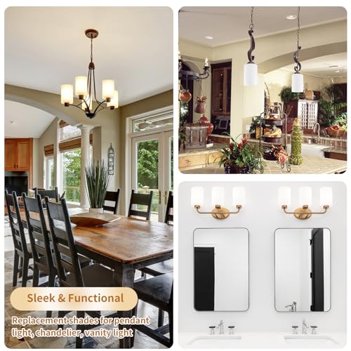 3 Pack Frosted Opal White Glass Lamp Shade, Lip-less Cylinder Glass Light Fixture Cover, Replacement Globe for Chandelier, Pendant, Vanity Light