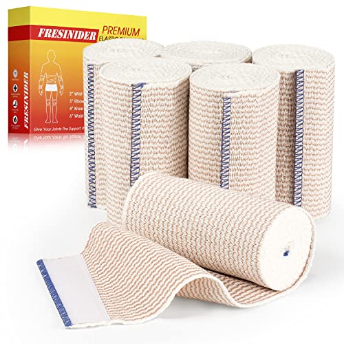 FRESINIDER Premium Elastic Bandage Wrap 4 Inch, 6 Pack, Hook and Loop | All-Purpose 4-Inch Cotton Compression Wrap for Knee, Calf and Elbow; Secure Ends for Sprains, Swelling and Sports Recovery - color: 6 Pack X 4 Inches