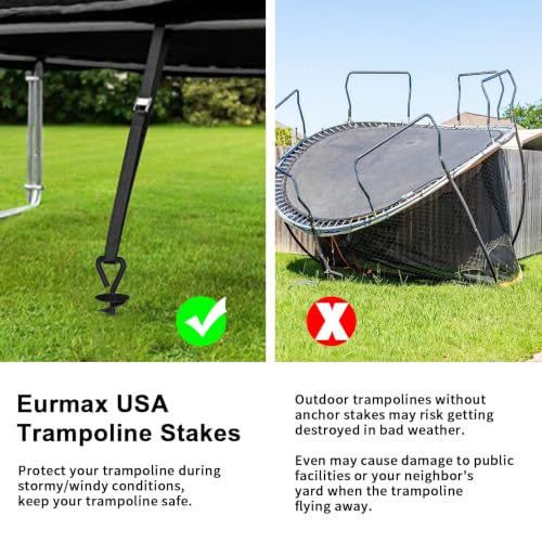 Eurmax USA 4 Pack Heavy Duty Ground Stakes,Industrial Grade Spiral Steel Screw-in Trampoline Anchors with 4 Reinforced Straps,High Wind Stabilizing Kit for Dog Tie-Out,Canopies,Sheds,Swing Sets,Black - color: Black, style: Triangle Head Pro