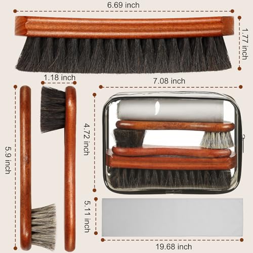 4Pcs Shoe Shine Kit, Horsehair Brush for Cleaning and Polishing | Horse Hair Brush for Leather, Suede Brush for Shoes, Shoe Care Set Cleans and Polishes Leather, Suede and Boots - size: 4PCS