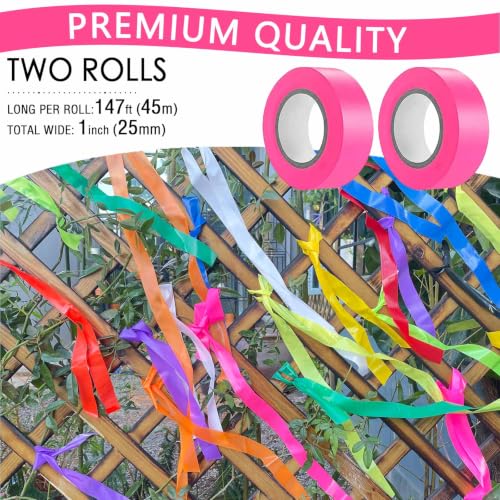 2 Pack Pink Flagging Tape, Non-Adhesive, 1"*294ft | Plastic Ribbon Neon Marking Roll, Marking Tape for Tree Marking, Hunting, Boundaries and Hazardous Areas,Trail Marking - color: Pink-2pcs