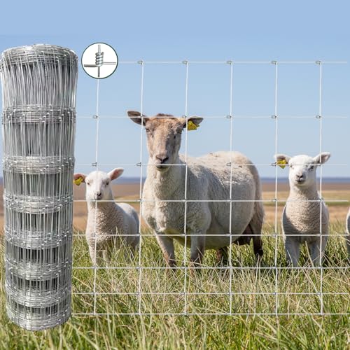 4ft x 164ft Galvanized Wire Fencing, Goat, Sheep & Deer, Durable Chain Link Fence, Heavy Zinc Coating Wire Used to Hog Goat Fencing for Yard Garden and Field