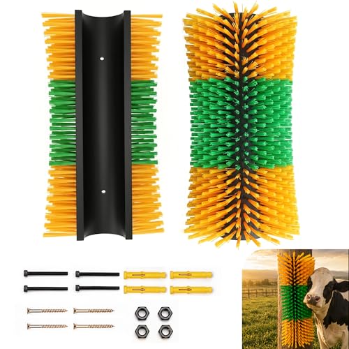 Bionic Curve Livestock Scratching Brush for Cattle, Cows, Goats, Horses and Pigs - Body-Contoured Farm Animal Scratcher Post, Heavy Duty Livestock Grooming Brush with 8 Screws, 2 Pack - color: 2pcs