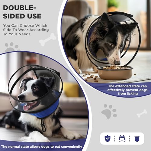 Soft Dog Cone for Dogs After Surgery,Transparent Breathable Dog Cone Collar for Small Large Medium Size Dog,Adjustable Depth Pet Recovery Collars,Elizabethan Collar for Dogs Stop Licking (Blue-S)