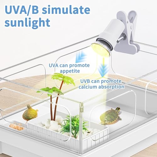 Moonorange Reptile Heat Lamp, Rotatable Timing & Dimming UVA/UVB Light with 2pcs Basking Bulbs (25W + 35W), Suitable for Turtle, Lizard, Bearded Dragon, Snake, Reptiles (White) - color: B Lamp Kit (White)