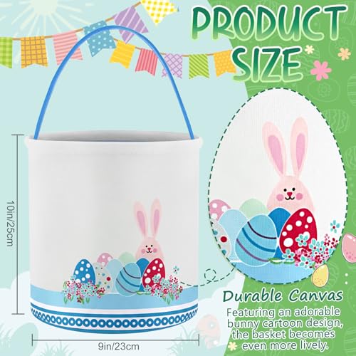 Honeydak 4 Pcs Easter Baskets for Kids Bunny Easter Egg Hunt Bags Canvas Tote Gift Bags Egg Buckets with Handles for Eggs Hunt, Toys, Candy, Gifts Party Favors(Bunny Eggs) - style: Bunny Eggs