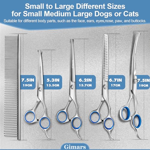 Gimars Titanium Coated Professional 6 in 1 4CR Stainless Steel Dog Grooming Scissors with Safety Round Tip, Heavy Duty Pet Grooming Scissor for Dogs, Cats and Other Animals - style: Professional Blue 6 in 1