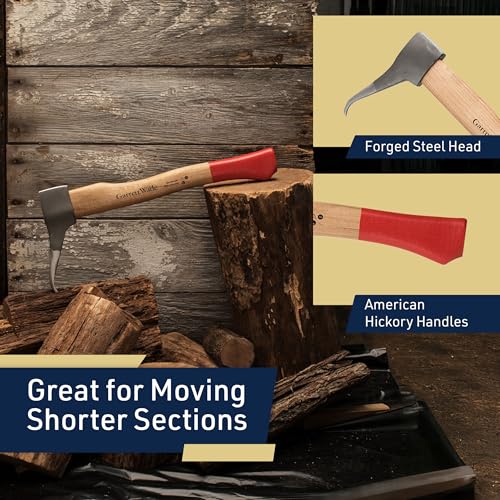 Kings County Tools Pickaroon Logging Tool with Hickory Wood Handle, 15” | Hookaroon Log Grabber with Steel Head Pick for Dragging or Stacking Logs - Log Roller Tool - Forestry Tools