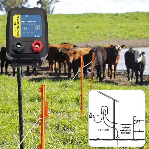 Electric Fence Energizer Plus 2 Mile/ 8 Acres Plug,Electric Fence Charger PE2，Livestock Fence Chargers for Containing Pets and Keeping Out Small Nuisance Animals 0.10 Joule - color: 0.10 Joule