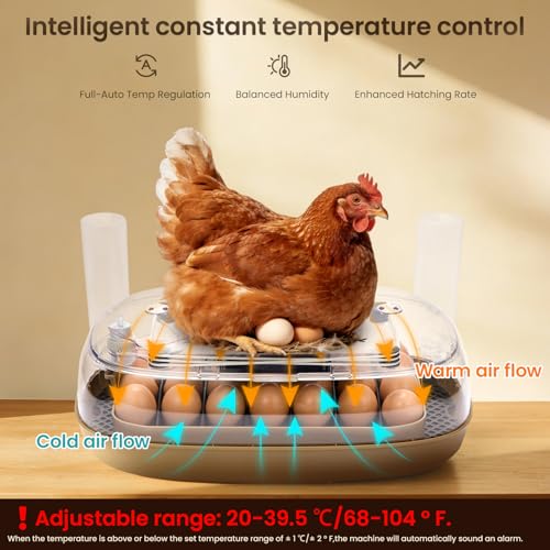 24-Egg Incubator: Auto Egg Turner, Precise Temp Control, Auto Water Refill, Candler | 360° Full Clear View | Fits Chicken/Duck/Quail/Goose/Parrot Eggs | Farm/Home/Classroom Use