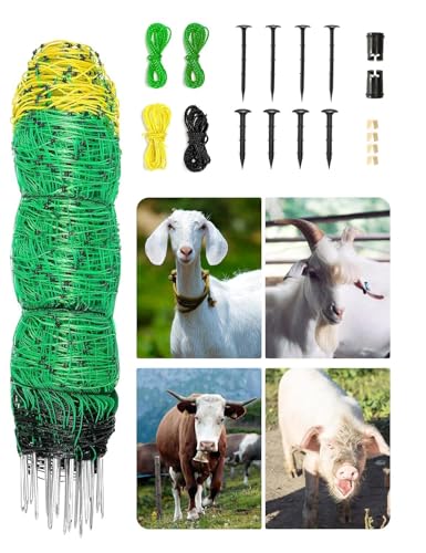 Decofy Electric Fence Netting 42.5" x 164' Electric Netting Fence PE Portable Electric Netting with 14 Posts Double Spiked for Sheep, Goats, Lambs, Deers in Yard, Farms and Ranches Animals Protection