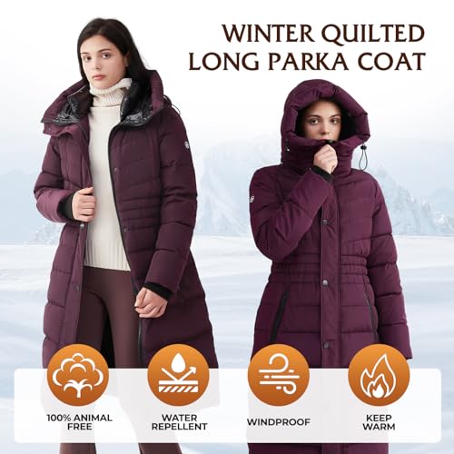 IKAZZ Women's Winter Coats, Thickened Warm Insulated Vegan Down Long Parka Jacket with Hood - color: Purple, size: X-Small