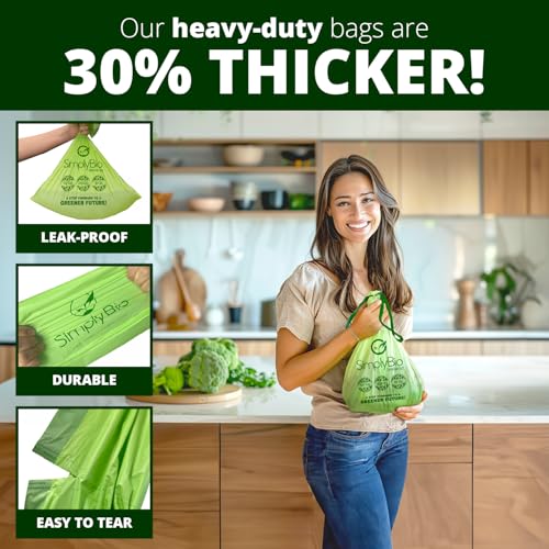 Simply Bio 3 Gallon Compostable Trash Bags Liners Drawstring, Heavy Duty Extra Thick 1 Mil, 11.36 Liter, 50 Bags, Small Kitchen Food Scrap Waste Bag, ASTM D6400, US BPI and OK Compost Home Certified - size: 1 Count (Pack of 50), style: Drawstring (3 Gal)