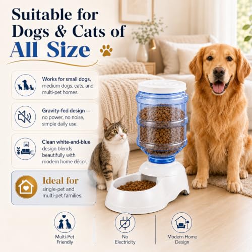 Automatic Dog Feeders - 3 Gallon Capacity Gravity Food Dispenser for Large Dogs and Cats - size: 3 Gallon Feeder