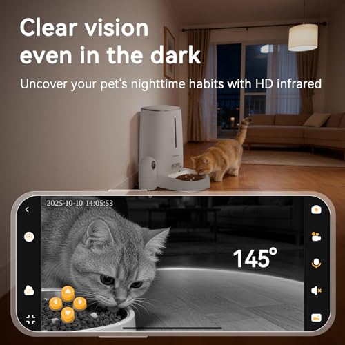 Automatic Cat Dog Feeder with Camera 4L, 2.4G/5G WiFi Smart Pet Food Dispenser with Night Vision, 2-Way Audio, Meat Call and Motion Alert, Stainless Steel Bowl, Dual Power Support, AI Feature