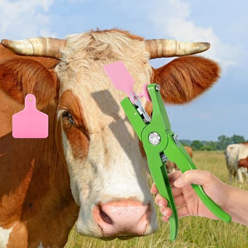 Lothee 100 Pcs Blank Cattle Ear Tags with Pliers Large Pink Plastic Precision Animal Identification Blank Livestock Ear Tags for Cattle Cow Horse Dog Pig Goat Sheep Farm Management - color: Pink