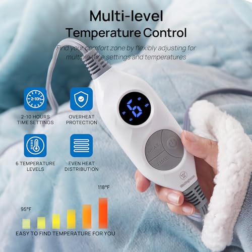 Westinghouse Wearable Heated Blanket with Foot Pocket, 50x70+18 Light Blue | Electric Snuggle Throw with Foot Pocket, Flannel Sherpa 6 Heating Levels & 2-10 Hours Auto Shut Off, Home Office Use - color: Light Blue&ivory, size: 70*50" Heated Snuggle Blanke