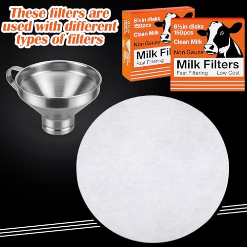 Hahafelt 150 Pack Milk Filter Discs for Raw Milk Strainer, 6-1/2 in Od Quick Flow Non-gauze Replacement Filter Discs for Strainer