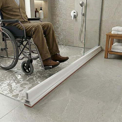98Inch Collapsible Threshold Water Dam 1.5" high Walkin Shower Guard To Keep Water In Shower Stall Water Barrier Silicone For Dry And Wet Bathroom Kitchen Wheelchair Accessible - color: 1.5" High/White, style: 98inch
