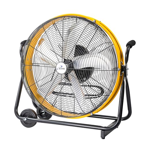 iLiving 24 Inch 3-Speed Orbital Internal Oscillating High Velocity Barrel Floor Fan for Office, Auto Shop, Garage, Workshop, Warehouse, 7800 CFM, Yellow - size: 24 In.