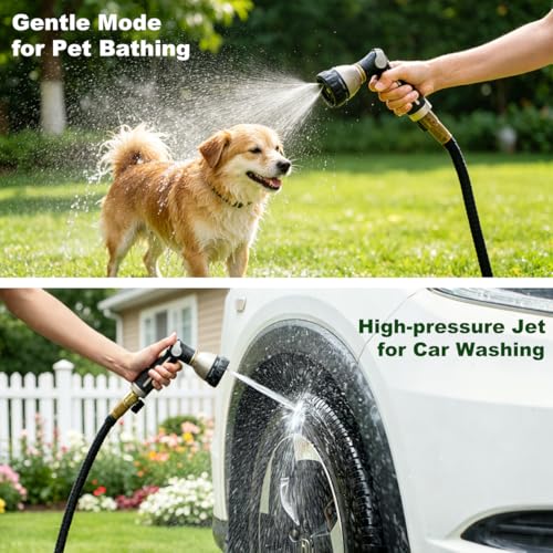 FANHAO Metal Thumb Control Garden Hose Nozzle Heavy Duty, 8 Spray Patterns | Rustproof Zinc Alloy, Non-Slip Ergonomic Grip, Leakproof High Pressure Water Nozzle Sprayer for Garden, Patio, Car & Pet - color: Black