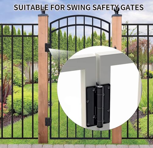Upgraded 5.75" Aluminum Self Closing Gate Hinges, Fence Gate Hinge for Aluminum | Vinyl | Iron | Wood Gates, Self Closing Force Adjustable Spring Hinges -1Pair (Black)