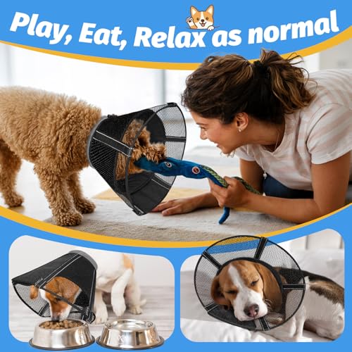 Dog Cone Collar Soft to Stop Licking Surgery Recovery Alternative | Large Medium Dogs, Breathable Mesh, Detachable Soft Liner, Surgery Spay Neuter Wound Care, Adjustable, Comfortable, Clear - color: Black, size: L(Depth: 9.8in, Girth: 13.9-17.3in)