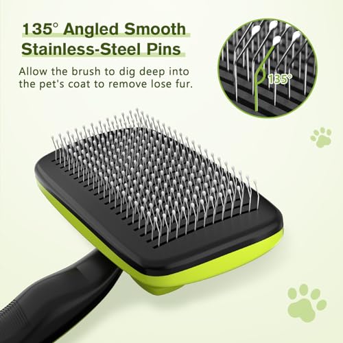 Pecute Skin Friendly Self-Cleaning Slicker Brush for Dog & Cat Shedding | 1 click clean, Lightweight, Undercoat hair removal, For short/long/double/white coats - size: Small