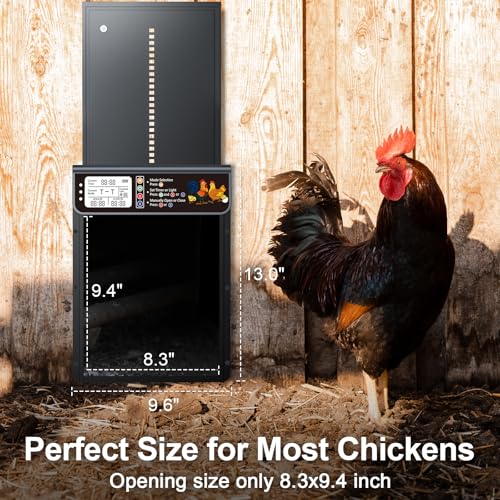 Automatic Chicken Coop Door Solar Powered with Timer & Light Sensor | Automatic Chicken Door with LCD Display, Solar Chicken Coop Door with Remote Control, Anti-Pinch Function & Made of Al-Alloy - color: Black