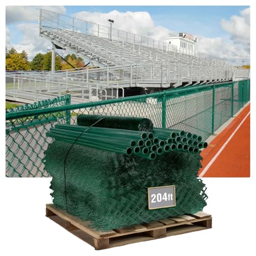 Fencer Wire 9 Gauge Durable Green Vinyl Coated Chain Link Fence Kit, Complete Fencing DIY Set w/Fence Fabric, Gate, Posts, Top Rails & Hardware for Yard, Garden & Animal Enclosures (4ft. x 204ft.) - color: Green, size: 204 FT
