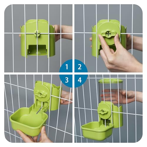 VANNON Small Animal Hanging Automatic Food Dispenser, 35oz Gravity Pet Feeder for Cage, Food Bowl for Rabbit Puppy Cat Ferret Guinea Pig Chinchilla Parrot (Green) - color: Green