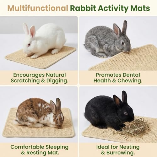 2-Piece Natural Sisal Rabbit Accessories, Scratching Pad, Premium Rug for Rabbit, Multi-Functional Bunny Mat, for Cage Flooring & Chewing