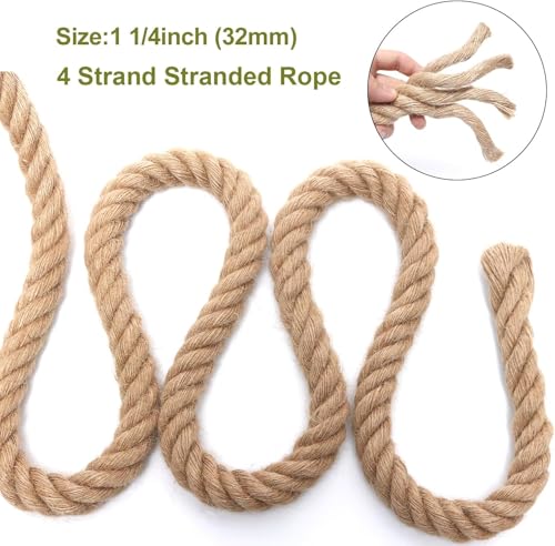 Hemp Rope 1-1/4 Inch 150 Feet Jute Rope, Natural Heavy Duty Rope, Twisted Hemp Rope for Deer, Thick Rope Tug of War Rope, Nautical Rope for Crafts Swing Rope, Home Decorating Gardening Bundling - size: 150Ft, style: 1-1/4 Inch