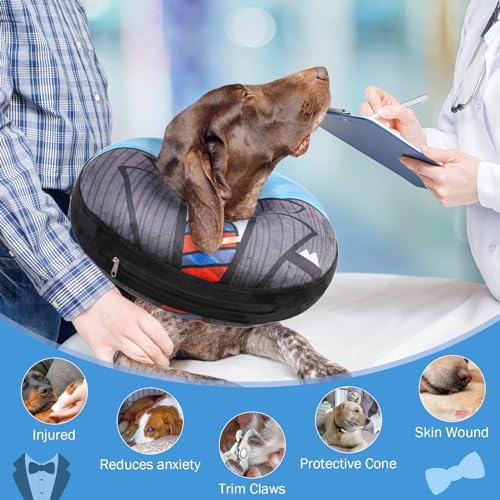 SCENEREAL Dog Cone Alternative After Surgery Donut Collar | Soft Pet Recovery Pillow Collar for Medium Large Dogs, Inflatable Adjustable Neck Collars to Prevent Licking, Black Suit S - color: Black Suit, size: S(Neck 11"-13")