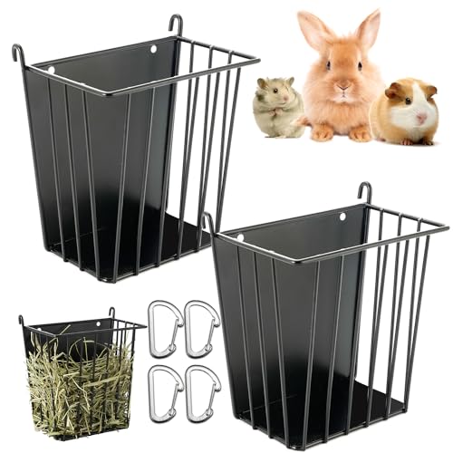 LUAVIARU Upgrades 2pcs Hay Feeder Rabbit - Guinea Pig - Metal Frame Hay Rack with Adjustable Hook - Less Wasted - for Guinea Pig, Bunny, Chinchilla Cage Accessories - Bunny Feeder - size: 2 Pack