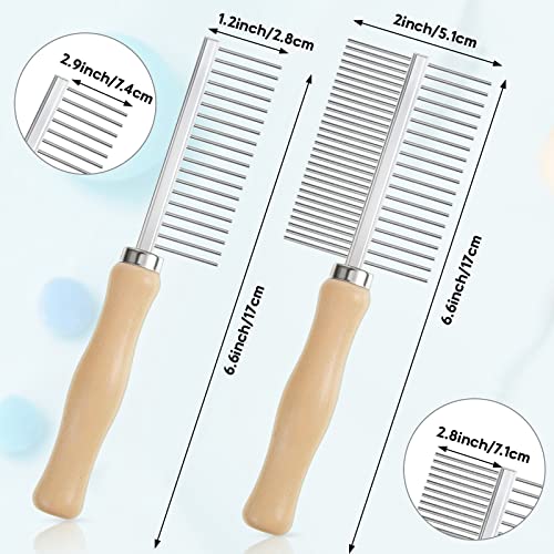 2 Pcs Dog Metal Combs Cat Wooden Handle Grooming Combs Stainless Steel Hairbrush Double Side Metal for Pet Dog Grooming Brush Pet Flea Hairbrush for Long Short Hair Fur Brush Tool