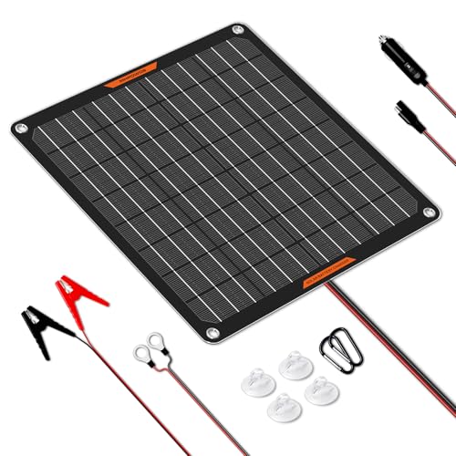 10Watt 12V Solar Car Battery Trickle Charger & Maintainer | Portable Waterproof Solar Panel Kit Fits 12V Batteries for Boats, Marine, RVs, Automotive, Trailer with Alligator Clip - size: 10W Solar Panel