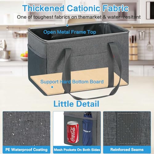 LHZK Standing Utility Tote Bag with Metal Wire Frame and the Sides Rinforced, Large Tote Bag with Handle, Reusable Grocery Bags Foldable, Beach Bag, Car Tote (Grey, 18.5''x11.8''x11.5'') - color: Dark Gray, size: 18.5''x11.8''x11.5''-1 Pack