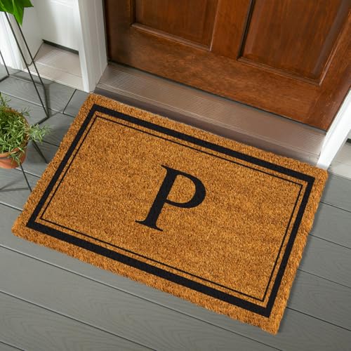 Evergreen Flag Monogram Large Coir Doormat, 36x24 Inches, Brown, Letter P - color: Letter P, size: 36 x 24 inches