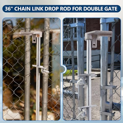 36" Chain Link Drop Rod, Pull Style Fence Gate Latch for 1-3/8" Frame | Heavy Duty Cane Bolt Drop Ground Latch, For Double Gate, 3/4'' Round Tube Frame, Rust-resistant, Galvanized Steel Mental