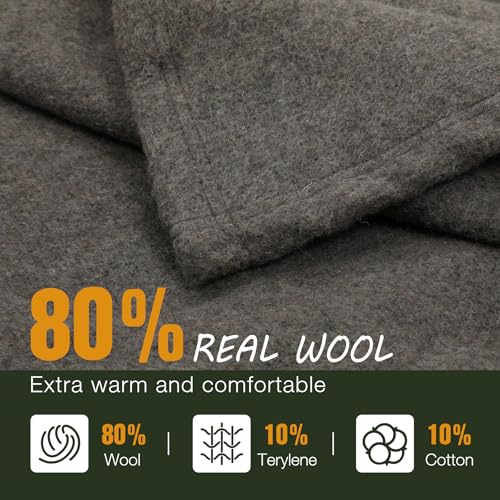 REDCAMP Wool Blanket, Warm and Thick Wool Camping Blanket, Grey | Great for Outdoors, Camping, Stadium Blanket, Picnics, Travel and Car, Machine Washable 86"x 63" - color: 86"x 63" Grey