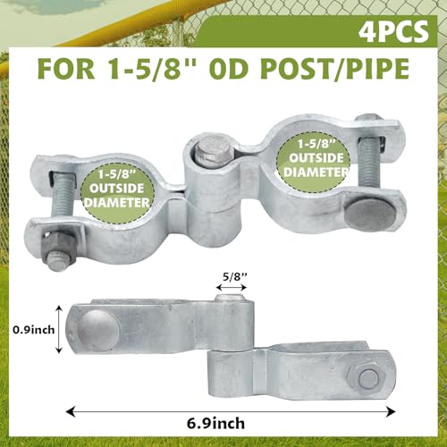 4 Set of Chain Link Fence Gate Post Hinge, 1-5/8" x 1-5/8" Galvanized Steel Chain Link Fence Gate Hinge with Female Hinges and Male Post Hinges, Bolts & Nuts Included - size: 1-5/8" x 1-5/8"(4 Pack)