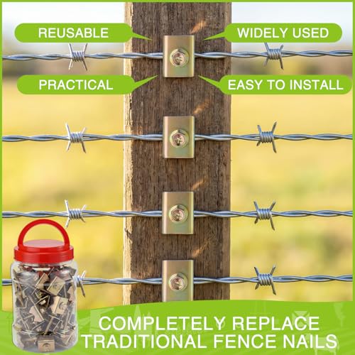 170 Pcs 2 Inch Fence Staples for Wire Reusable Barbed Fence Fasteners Nails with Storage Bucket for Mesh and Woven Fencing, Metal Grid, Softwood, Quick Installation with Electric Drill - size: 2 Inch