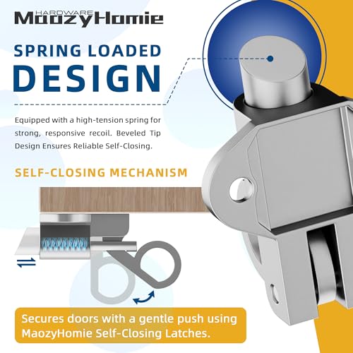 Self-Closing Latches, Silver Spring Door Lock, Aluminum Alloy Resilient Bolt Latch for Gate,Window and Cabinet, Security Automatic Spring Barrel Slide Door Lock with Screws, 2 Pack - color: Silver