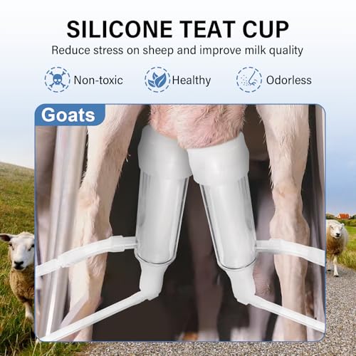 3L Upgrade Milking Machine for Goats Cows,Continuously Adjustable Suction Pulsation Vacuum Electric Milker,Portable Suction Machine W/Stainless Bucket Milk Tube Brush, Sponge Brush,Udder Protection