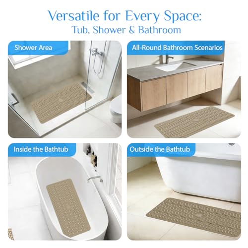 Non Slip Bathtub Mat & Shower Mat, 31x15'' Anti Slip Bath Mat for Tub, Soft TPE Anti-Skid Bathroom Mat with 194 Suction Cups & Drain Holes, Wave-Textured Grip, Machine Washable,Brown - color: Brown