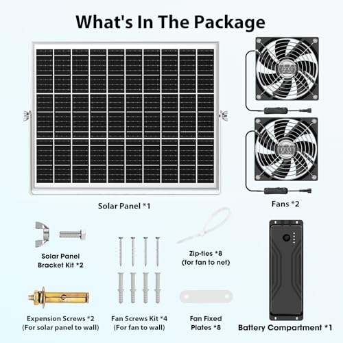 Solar Fan with Battery, 5.5" Solar Fan for Greenhouse & Chicken Coop, Rechargeable Solar Fans for Outside, Solar Powered Exhuast Fans for Outdoor Doghouse Shed Circulation Ventilation Cooling - size: 5.5" Fan Large